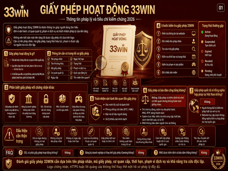 Giấy Phép Hoạt Động 33WIN – Thông Tin Pháp Lý Và Tiêu Chí Kiểm Chứng